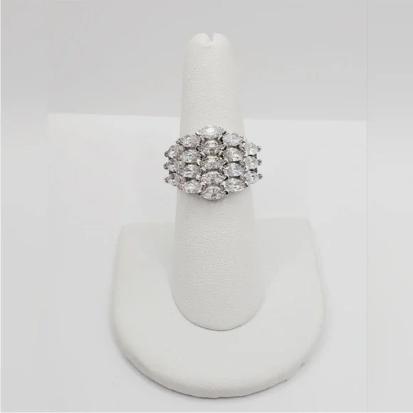 4 Carat Horizontal Marquise Diamond Simulants Rhodium - 925 Sterling Silver Ring